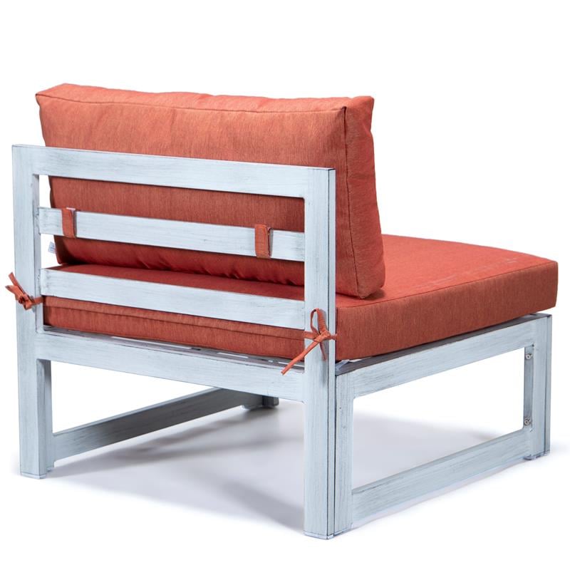 LeisureMod Chelsea 7-Piece Grey Patio Sectional With Fire Pit Table in Orange