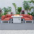LeisureMod Chelsea 7-Piece Grey Patio Sectional With Fire Pit Table in Orange