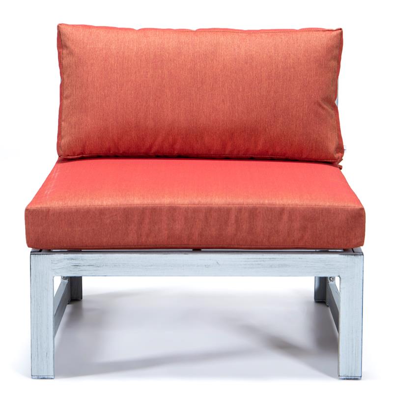 LeisureMod Chelsea 7-Piece Grey Patio Sectional With Fire Pit Table in Orange