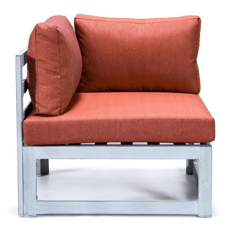 LeisureMod Chelsea 7-Piece Grey Patio Sectional With Fire Pit Table in Orange