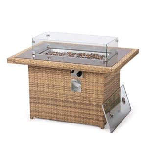 LeisureMod Mace Outdoor Modern Wicker / Rattan Fire Pit Table in Light Brown