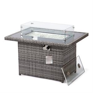 LeisureMod Mace Outdoor Modern Wicker / Rattan Fire Pit Table in Gray