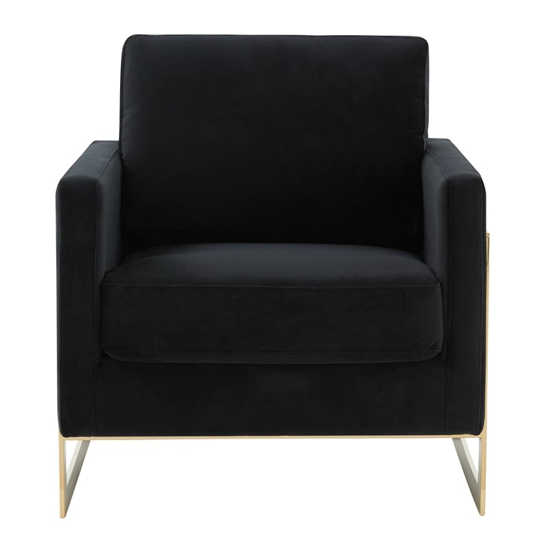 LeisureMod Lincoln Velvet Accent Arm Chair With Gold Frame in Midnight Black