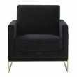 LeisureMod Lincoln Velvet Accent Arm Chair With Gold Frame in Midnight Black