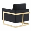 LeisureMod Lincoln Velvet Accent Arm Chair With Gold Frame in Midnight Black