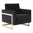 LeisureMod Lincoln Velvet Accent Arm Chair With Gold Frame in Midnight Black