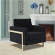 LeisureMod Lincoln Velvet Accent Arm Chair With Gold Frame in Midnight Black