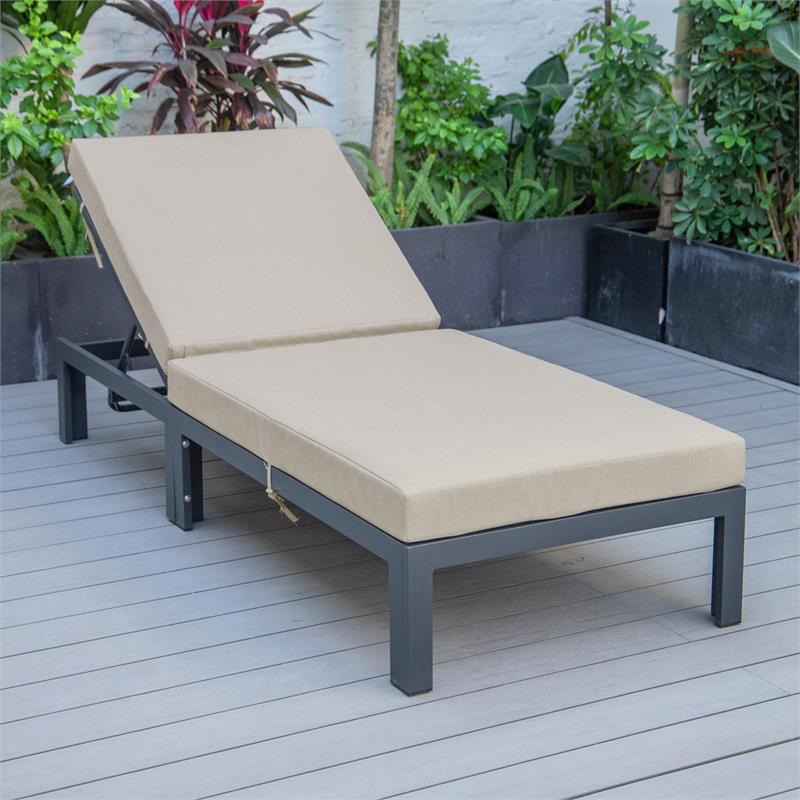 LeisureMod Chelsea Aluminum Patio Chaise Lounge Chair With Beige Cushions