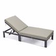 LeisureMod Chelsea Aluminum Patio Chaise Lounge Chair With Beige Cushions