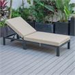 LeisureMod Chelsea Aluminum Patio Chaise Lounge Chair With Beige Cushions