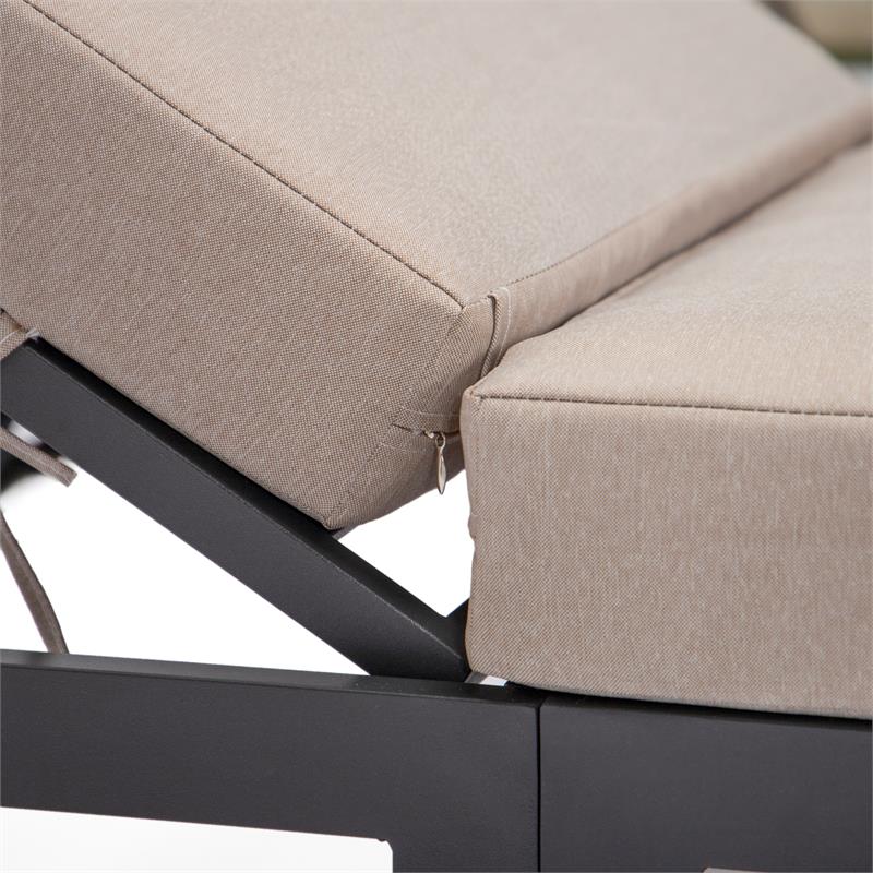 LeisureMod Chelsea Aluminum Patio Chaise Lounge Chair With Beige Cushions