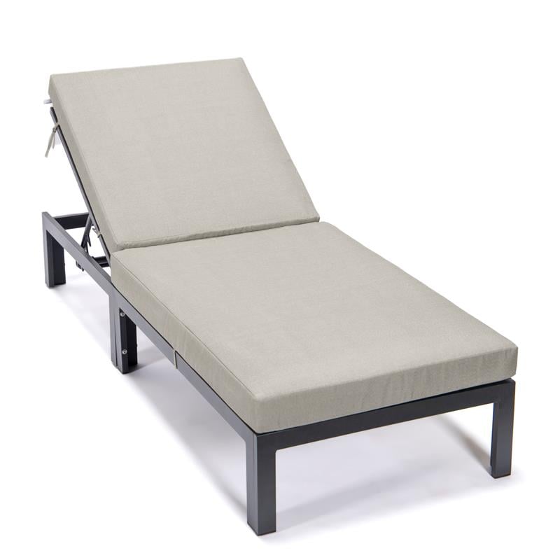 LeisureMod Chelsea Aluminum Patio Chaise Lounge Chair With Beige Cushions