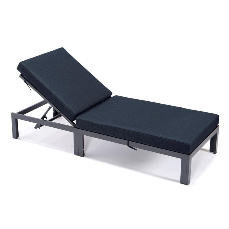 LeisureMod Chelsea Aluminum Patio Chaise Lounge Chair With Black Cushions
