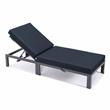 LeisureMod Chelsea Aluminum Patio Chaise Lounge Chair With Black Cushions