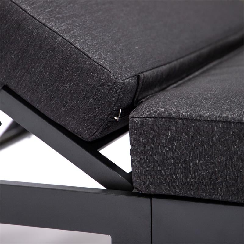 LeisureMod Chelsea Aluminum Patio Chaise Lounge Chair With Black Cushions