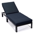 LeisureMod Chelsea Aluminum Patio Chaise Lounge Chair With Black Cushions