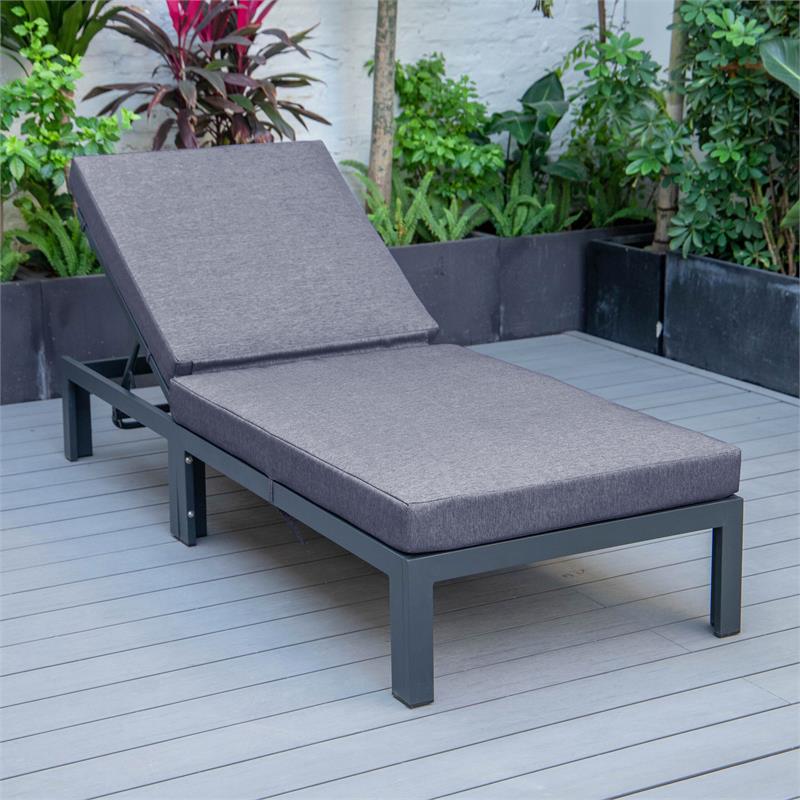 LeisureMod Chelsea Aluminum Patio Chaise Lounge Chair With Blue Cushions