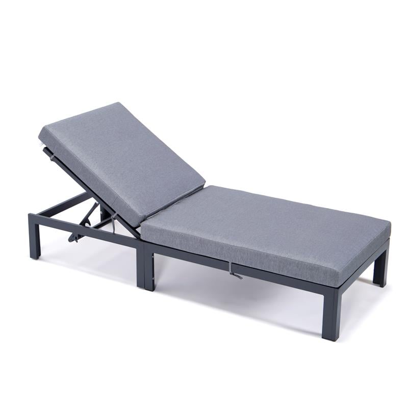LeisureMod Chelsea Aluminum Patio Chaise Lounge Chair With Blue Cushions