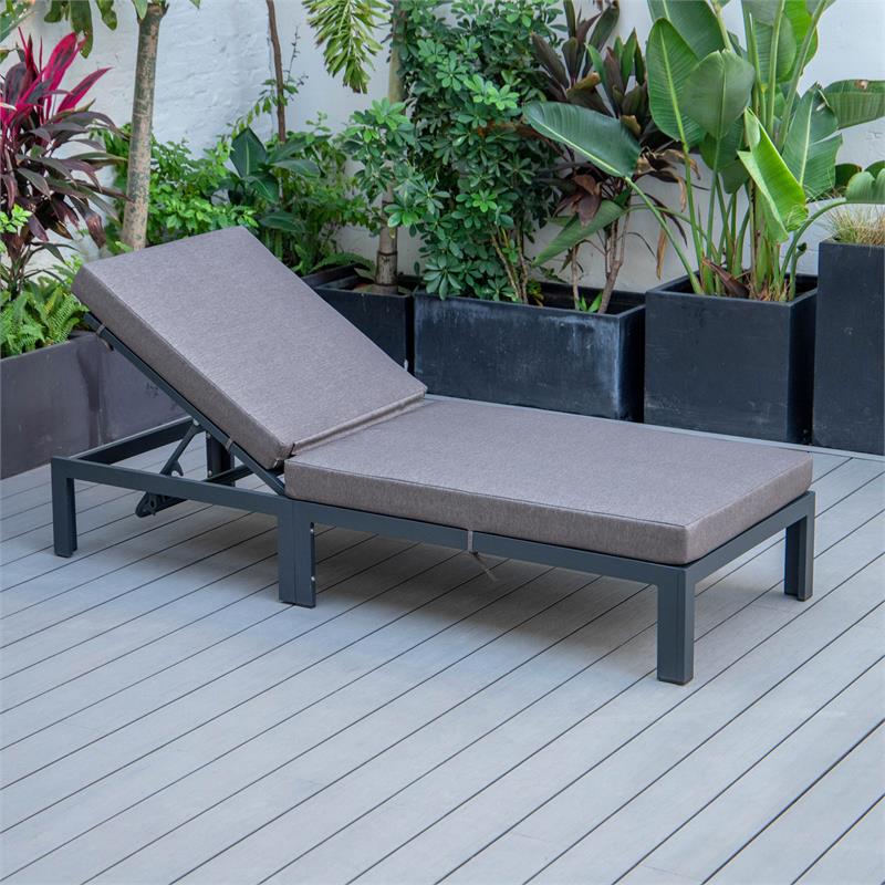 LeisureMod Chelsea Aluminum Patio Chaise Lounge Chair With Blue Cushions