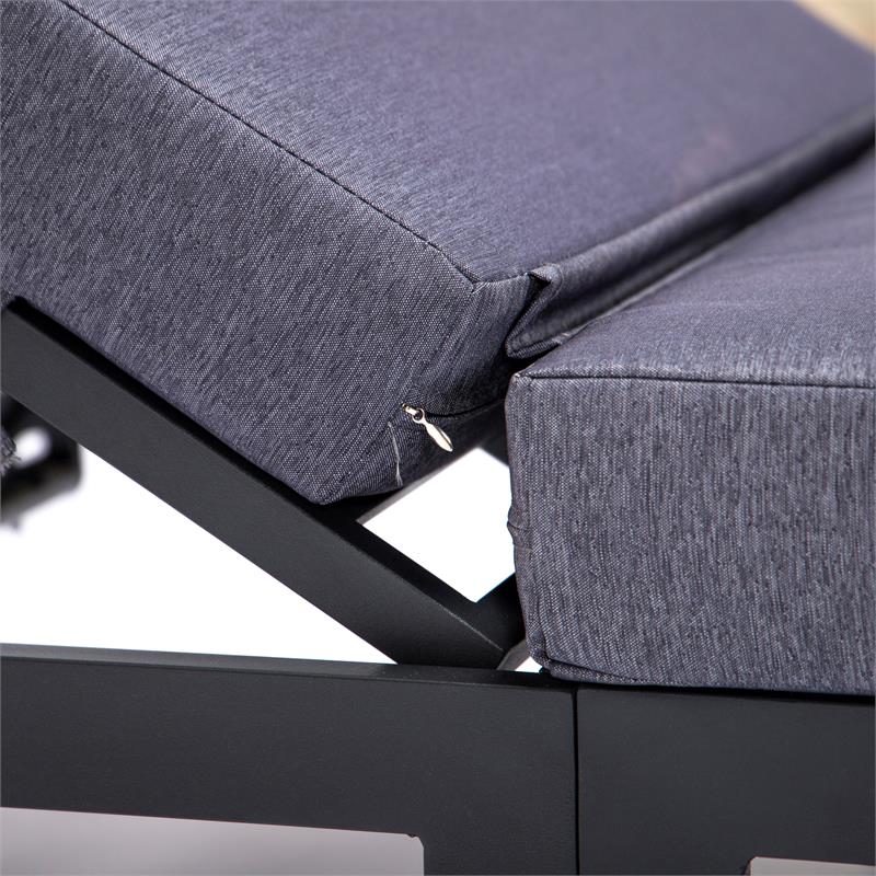 LeisureMod Chelsea Aluminum Patio Chaise Lounge Chair With Blue Cushions