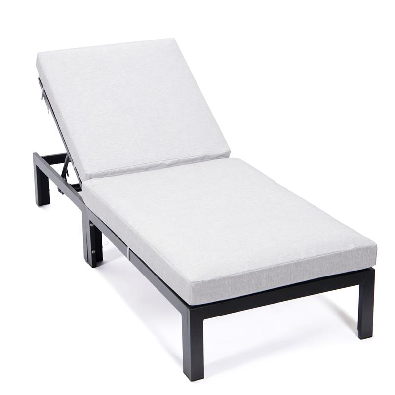 LeisureMod Chelsea Aluminum Patio Chaise Lounge Chair With Light Gray Cushions