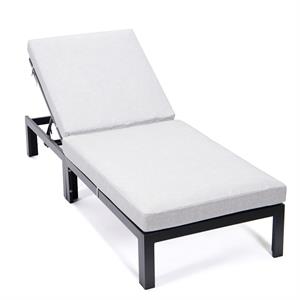LeisureMod Chelsea Aluminum Patio Chaise Lounge Chair With Light Gray Cushions