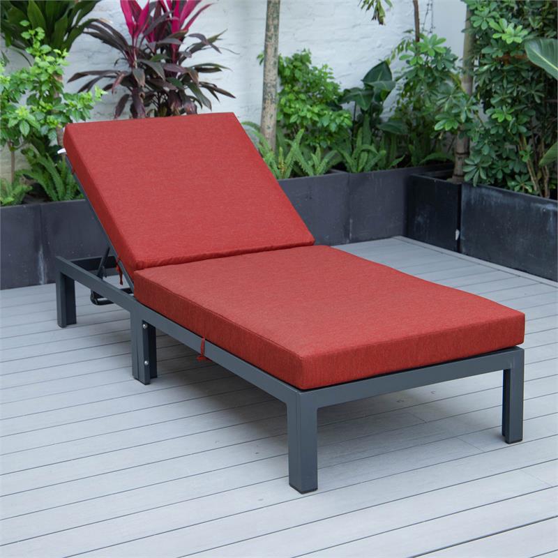 LeisureMod Chelsea Aluminum Patio Chaise Lounge Chair With Red Cushions