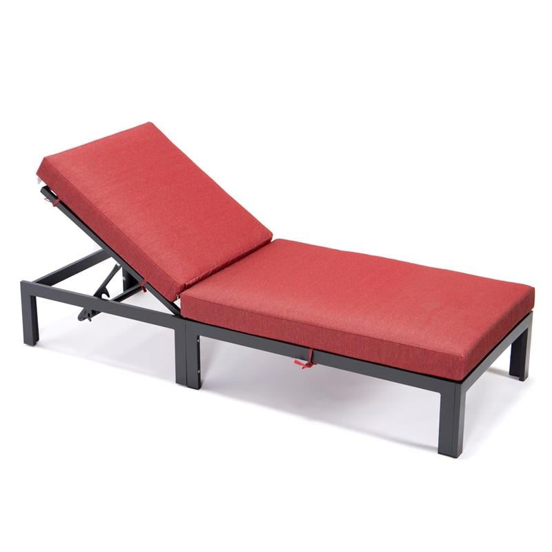 LeisureMod Chelsea Aluminum Patio Chaise Lounge Chair With Red Cushions