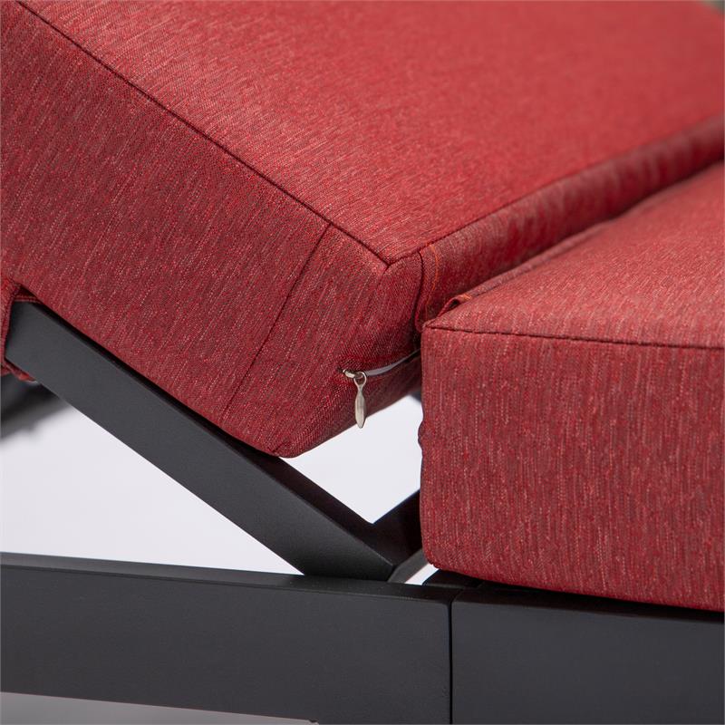 LeisureMod Chelsea Aluminum Patio Chaise Lounge Chair With Red Cushions
