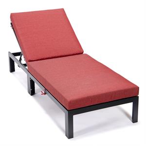 LeisureMod Chelsea Aluminum Patio Chaise Lounge Chair With Red Cushions