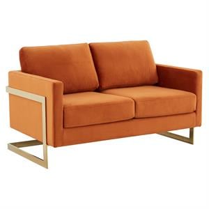 LeisureMod Lincoln 55&quot Modern Upholstered Velvet Loveseat in Orange Marmalade