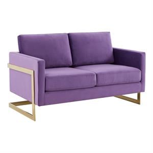 LeisureMod Lincoln 55&quot Modern Upholstered Velvet Loveseat in Purple