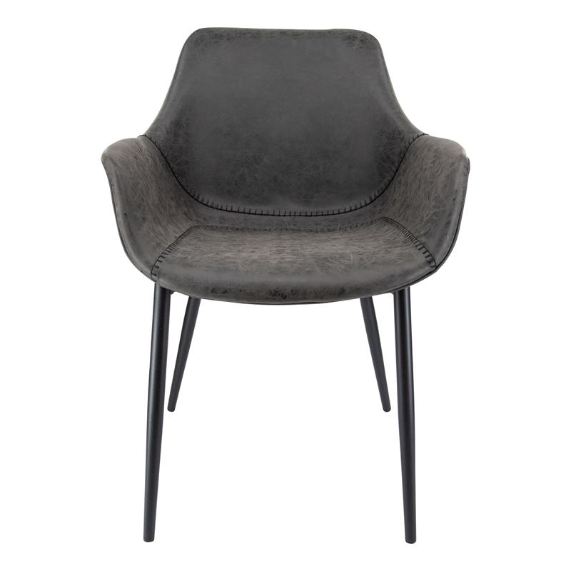 LeisureMod Markley Leather Dining Armchair With Metal Legs in Charcoal Black