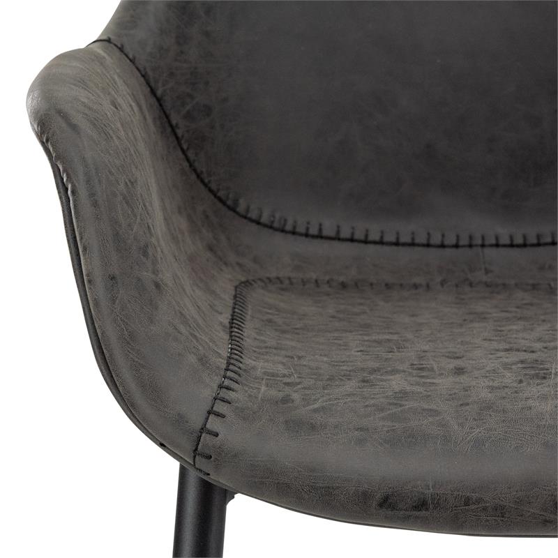 LeisureMod Markley Leather Dining Armchair With Metal Legs in Charcoal Black