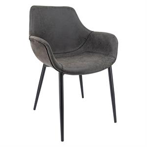 LeisureMod Markley Leather Dining Armchair With Metal Legs in Charcoal Black