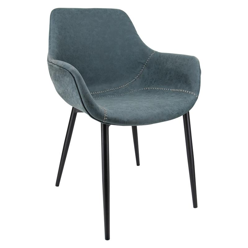 LeisureMod Markley Leather Dining Armchair With Metal Legs in Peacock Blue