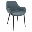 LeisureMod Markley Leather Dining Armchair With Metal Legs in Peacock Blue