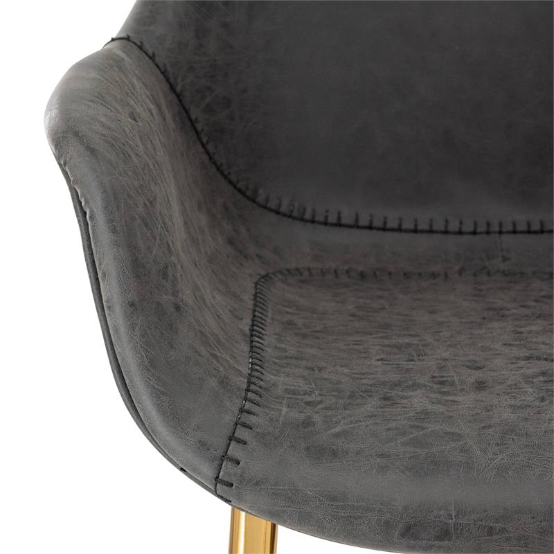 LeisureMod Markley Leather Dining Armchair With Gold Legs in Charcoal Black