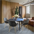 LeisureMod Markley Leather Dining Armchair With Gold Legs in Charcoal Black