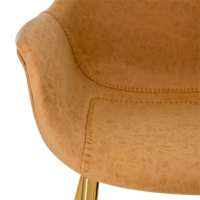 LeisureMod Markley Leather Dining Armchair With Gold Legs in Light Brown