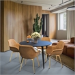 LeisureMod Markley Leather Dining Armchair With Gold Legs in Light Brown