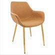 LeisureMod Markley Leather Dining Armchair With Gold Legs in Light Brown