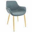 LeisureMod Markley Leather Dining Armchair With Gold Legs in Peacock Blue
