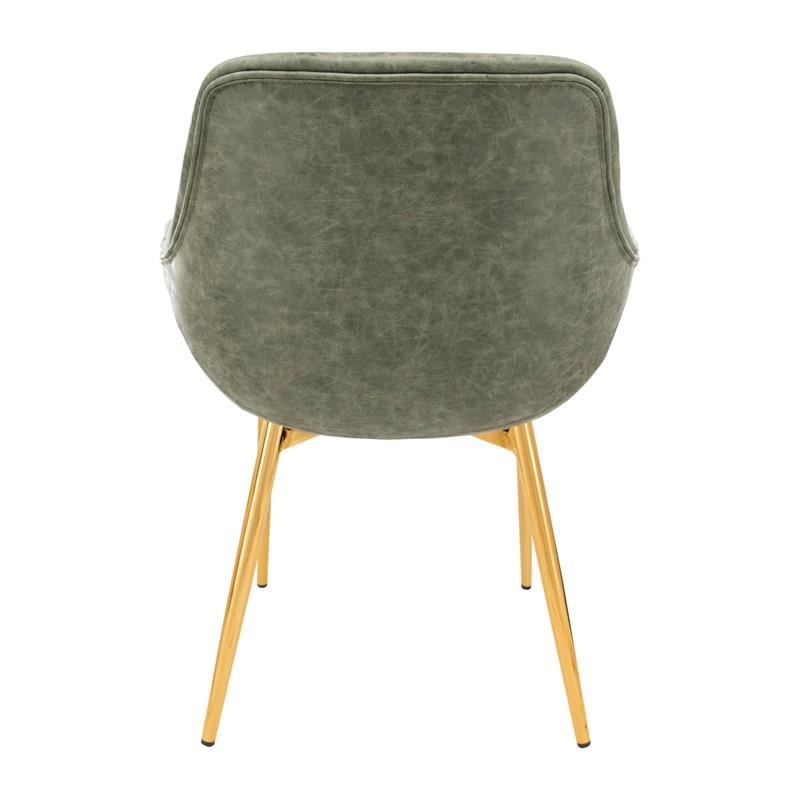 LeisureMod Markley Leather Dining Armchair With Gold Legs in Olive Green