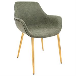LeisureMod Markley Leather Dining Armchair With Gold Legs in Olive Green