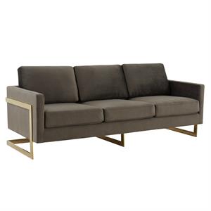 LeisureMod Lincoln 83&quot Modern Upholstered Velvet Sofa in Dark Gray
