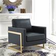 LeisureMod Lincoln Leather Accent Arm Chair With Gold Frame in Black