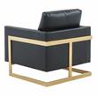 LeisureMod Lincoln Leather Accent Arm Chair With Gold Frame in Black