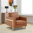LeisureMod Lincoln Leather Accent Arm Chair With Gold Frame in Cognac Tan