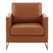 LeisureMod Lincoln Leather Accent Arm Chair With Gold Frame in Cognac Tan